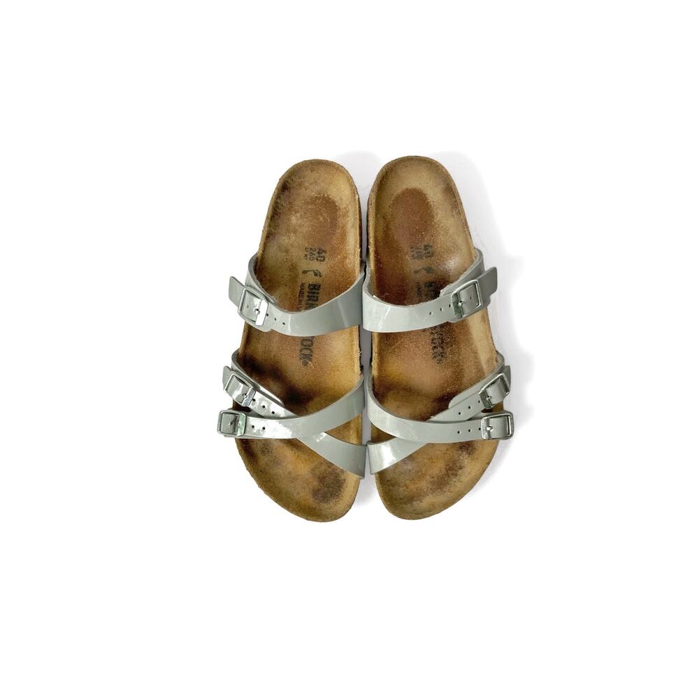 Birkenstock Florida Gray Patent Three-Strap Sandal Summer Casual Capsule Staple
